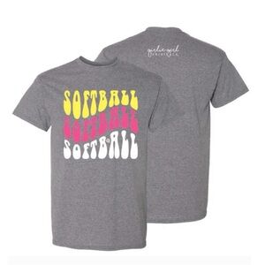 Girls Girl Originals Gray 'Softball' Graphic Tee - Yellow/Pink/White
